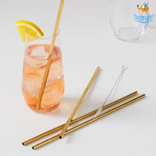 Load image into Gallery viewer, Eco Friendly Golden Steel Straws - 4 pc