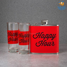 Load image into Gallery viewer, Happy Hour Flask and Shot Glasses Set