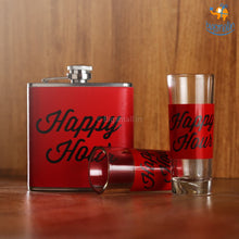 Load image into Gallery viewer, Happy Hour Flask and Shot Glasses Set