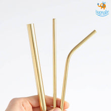 Load image into Gallery viewer, Eco Friendly Golden Steel Straws - 4 pc
