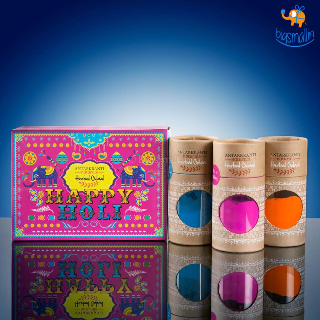 Colourful Hamper Basket of 12 Holi Goodies – Ghasitaram Gifts